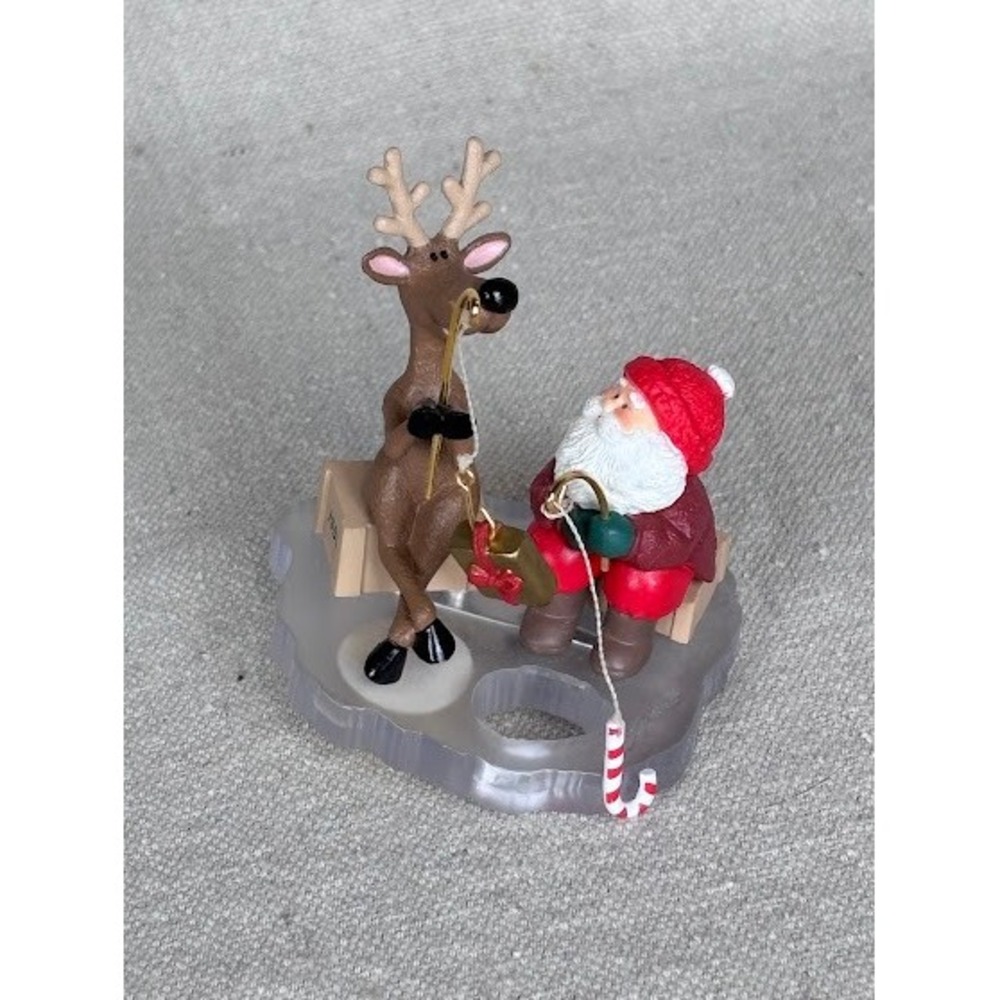 Hallmark Keepsake Ornament Santa Fishing with Reindeer‎ Christmas Tree Clip